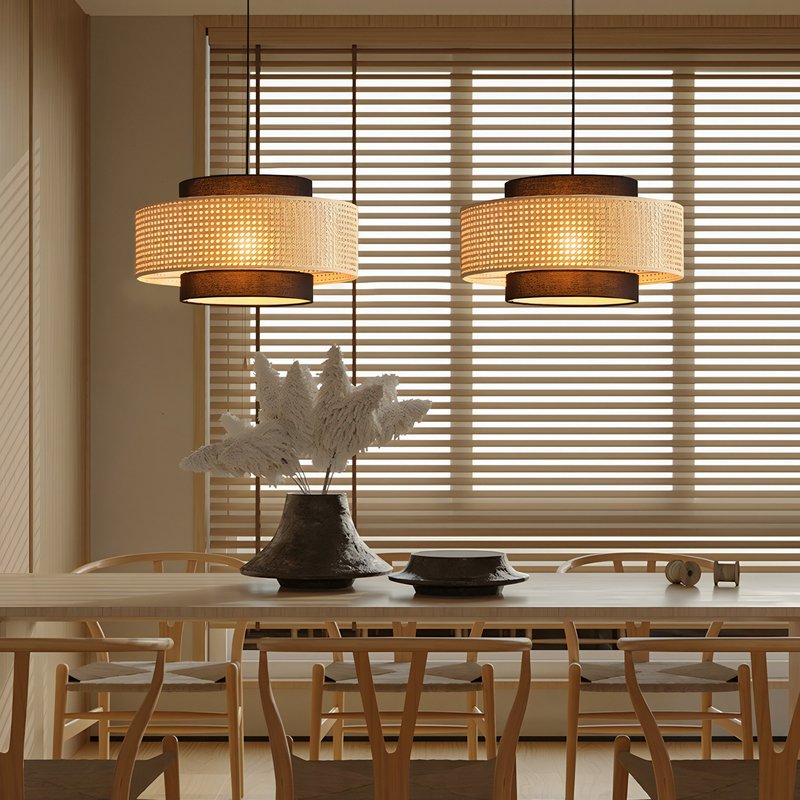 Plafonnier en rotin et tissu style japonais Wabi-sabi ZIONGI