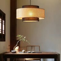 Plafonnier en rotin et tissu style japonais Wabi-sabi ZIONGI