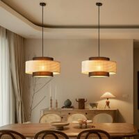 Plafonnier en rotin et tissu style japonais Wabi-sabi ZIONGI