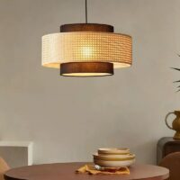 Plafonnier en rotin et tissu style japonais Wabi-sabi ZIONGI