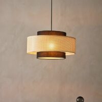 Plafonnier en rotin et tissu style japonais Wabi-sabi ZIONGI