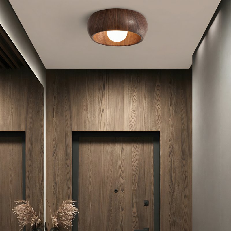 Plafonnier entrée rond effet bois minimaliste et nordique KALI