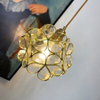 Plafonnier fleur en verre et laiton vintage rétro ABIGAEL