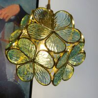 Plafonnier fleur en verre et laiton vintage rétro ABIGAEL