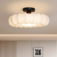 Plafonnier japonais rond en tissu wabi-sabi KOBU