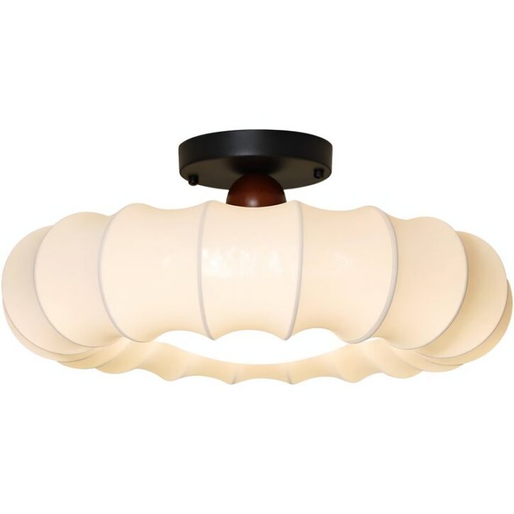 Plafonnier japonais rond en tissu wabi-sabi KOBU