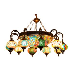 Plafonnier marocain traditionnel en métal et mosaïque