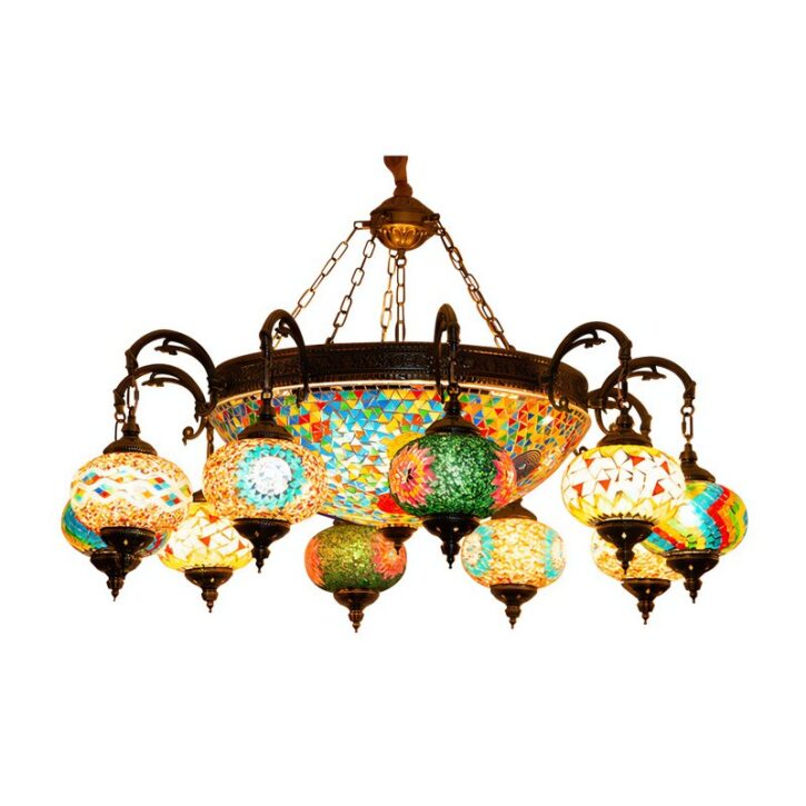 Plafonnier marocain traditionnel en métal et mosaïque