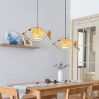 Plafonnier naturel en rotin en forme de poisson CARUS