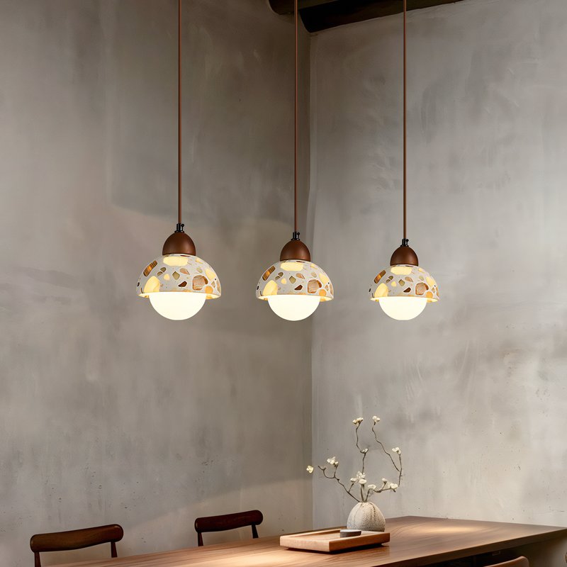 Plafonnier naturel suspendu design effet pierre boule RONEO