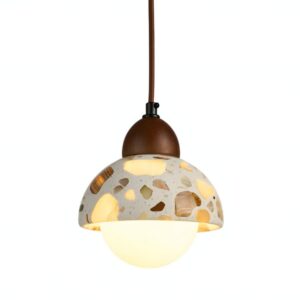 Plafonnier naturel suspendu design effet pierre boule RONEO