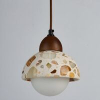 Plafonnier naturel suspendu design effet pierre boule RONEO
