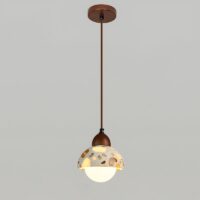 Plafonnier naturel suspendu design effet pierre boule RONEO