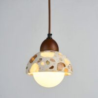 Plafonnier naturel suspendu design effet pierre boule RONEO