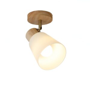Plafonnier projecteur en bois et verre satiné moderne POMQD