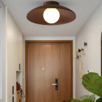 Plafonnier rond en verre effet bois minimaliste et nordique ATIS