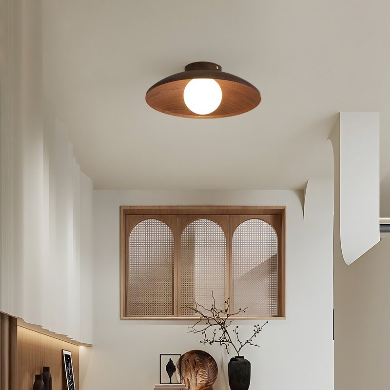Plafonnier rond en verre effet bois minimaliste et nordique ATIS