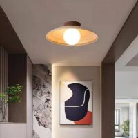 Plafonnier rond en verre effet bois minimaliste et nordique ATIS