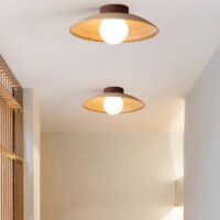 Plafonnier rond en verre effet bois minimaliste et nordique ATIS