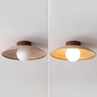 Plafonnier rond en verre effet bois minimaliste et nordique ATIS