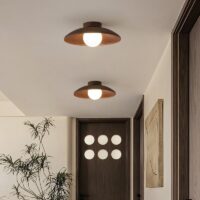 Plafonnier rond en verre effet bois minimaliste et nordique ATIS