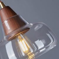 Plafonnier suspendu à trois têtes en verre et bois ABAS