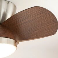 Plafonnier ventilateur effet bois et métal lumière réglable