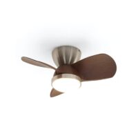 Plafonnier ventilateur effet bois et métal lumière réglable