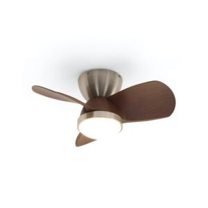 Plafonnier ventilateur effet bois et métal lumière réglable