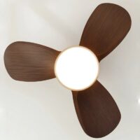 Plafonnier ventilateur effet bois et métal lumière réglable