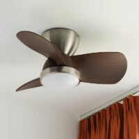 Plafonnier ventilateur effet bois et métal lumière réglable