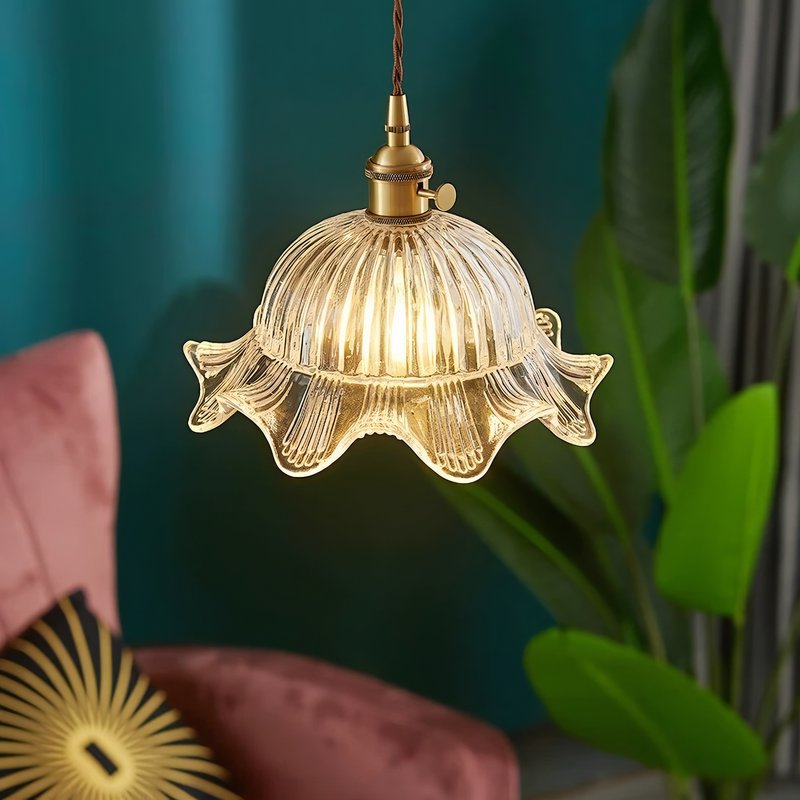 Plafonnier vintage fleur suspendu en verre OPTAMUM