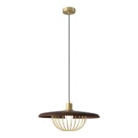 Suspension plafonnier moderne en métal aspect bois et dorée LOUSSIA