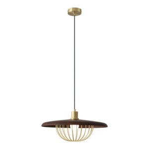 Suspension plafonnier moderne en métal aspect bois et dorée LOUSSIA