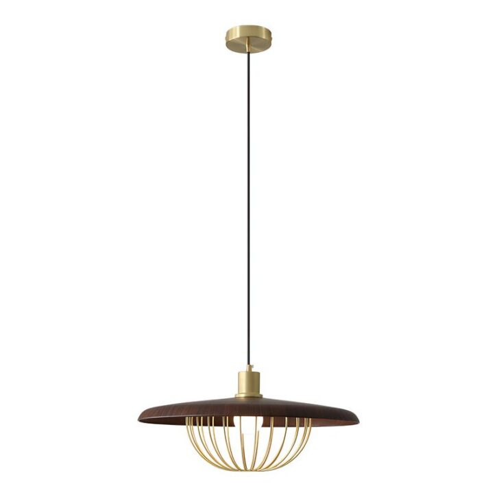 Suspension plafonnier moderne en métal aspect bois et dorée LOUSSIA