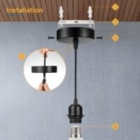 Fixation plafonnier rond noir douille E27