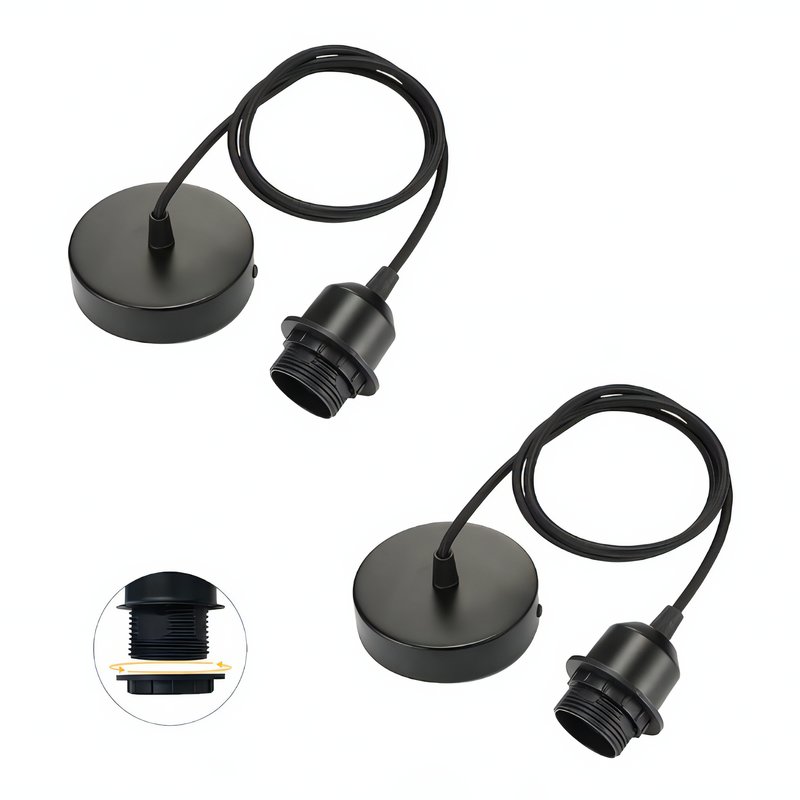 Fixation plafonnier rond noir douille E27
