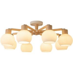 Plafonnier américain en bois clair et verre blanc DUTCHER