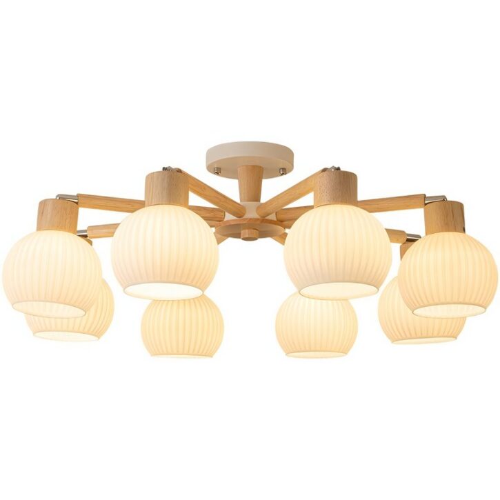 Plafonnier américain en bois clair et verre blanc DUTCHER