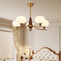 Plafonnier art déco américain doré en bois et verre AMADES