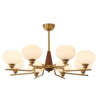 Plafonnier art déco américain doré en bois et verre AMADES