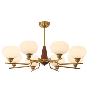 Plafonnier art déco américain doré en bois et verre AMADES