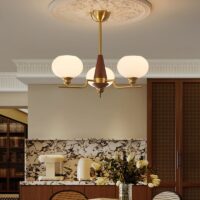 Plafonnier art déco américain doré en bois et verre AMADES