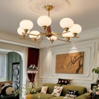 Plafonnier art déco américain doré en bois et verre AMADES