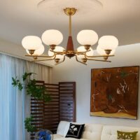 Plafonnier art déco américain doré en bois et verre AMADES