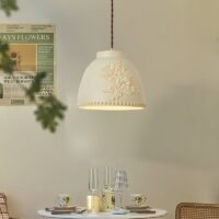Plafonnier art déco suspendu beige décoration florale THEMIS