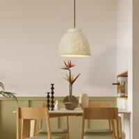 Plafonnier art déco suspendu beige décoration florale THEMIS