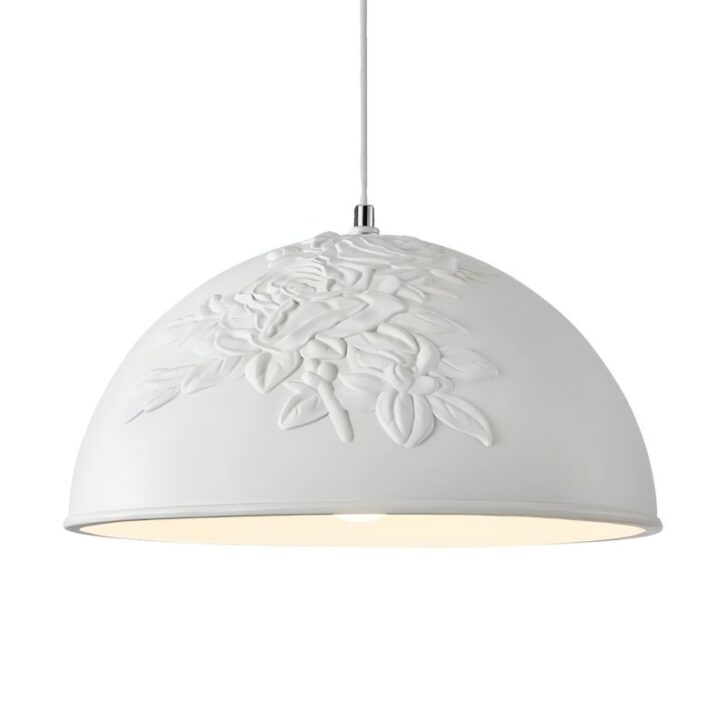 Plafonnier blanc art déco décoration florale THEMIS
