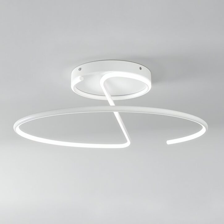 Plafonnier blanc LED rond design abstrait en acrylique et métal ARIELS