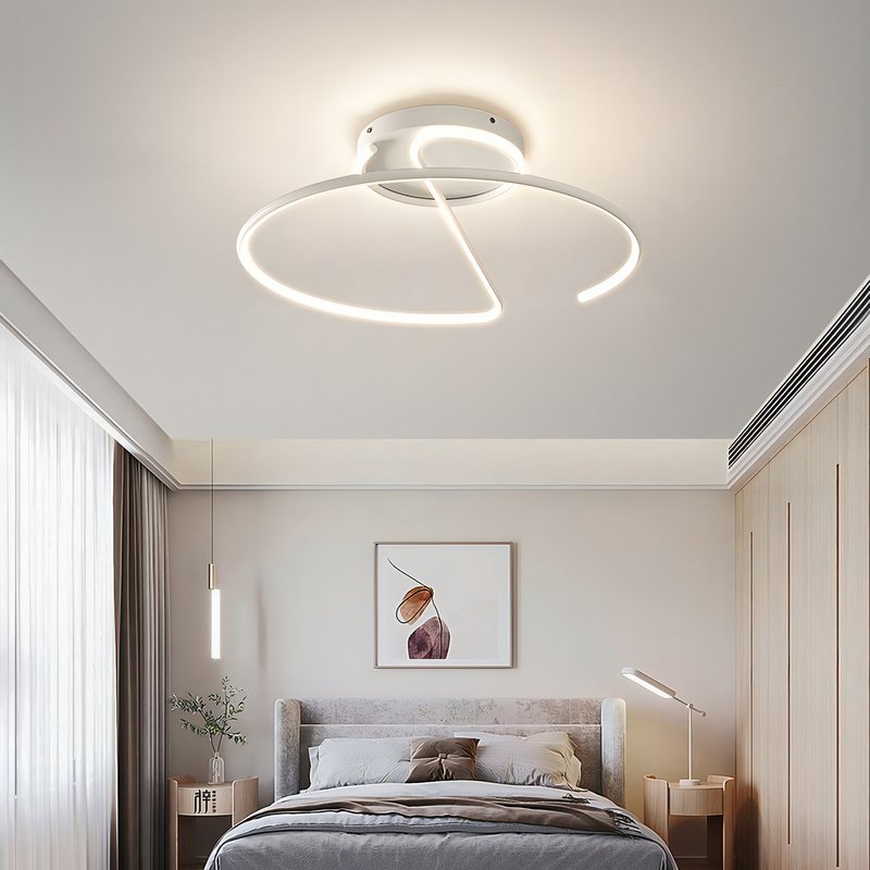 Plafonnier blanc LED rond design abstrait en acrylique et métal ARIELS